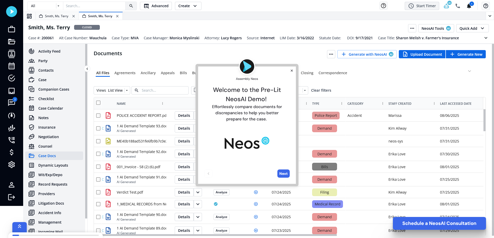 Pre Lit NeosAI Case Prep