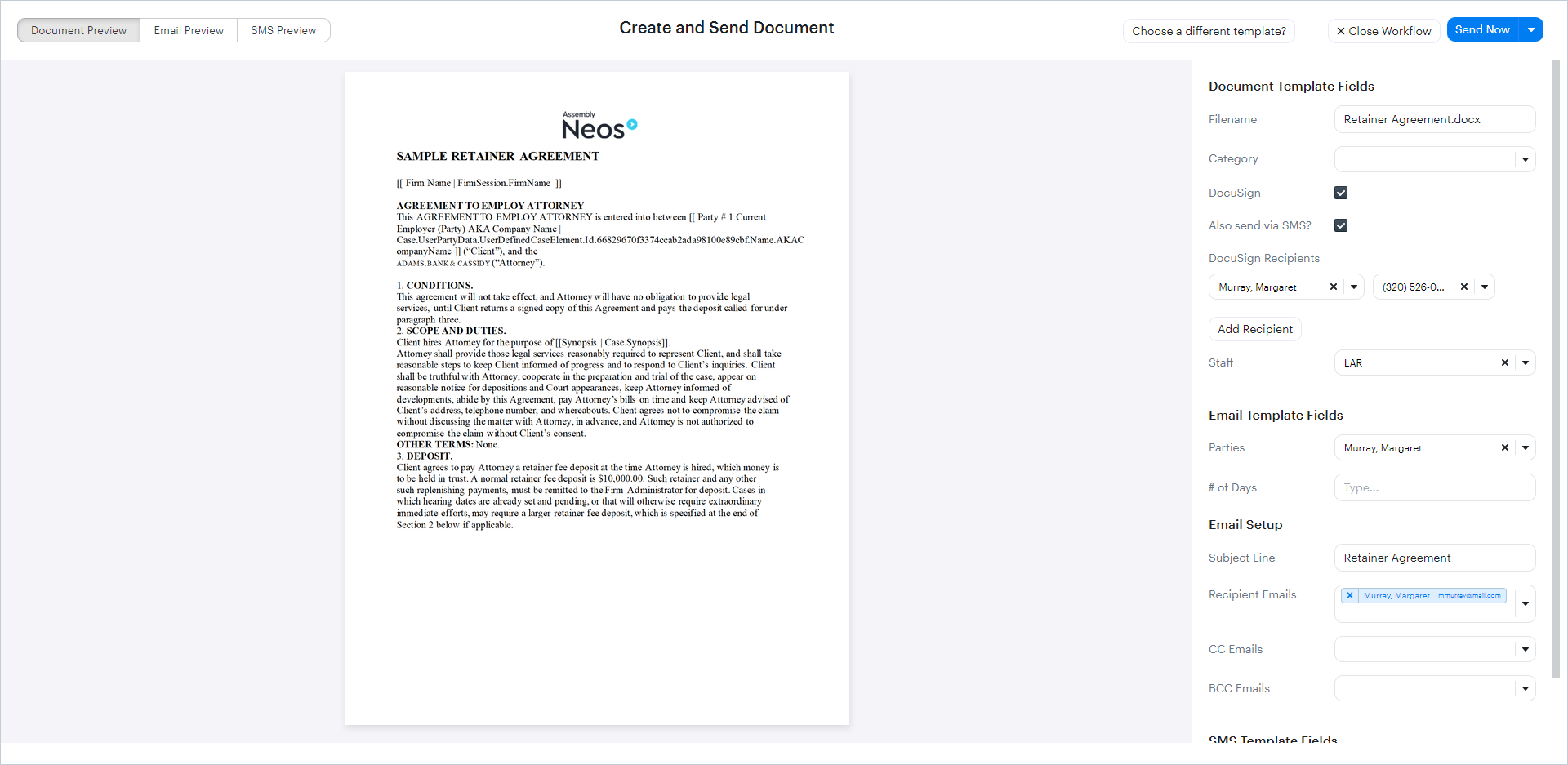 Neos Intake retainer workflow