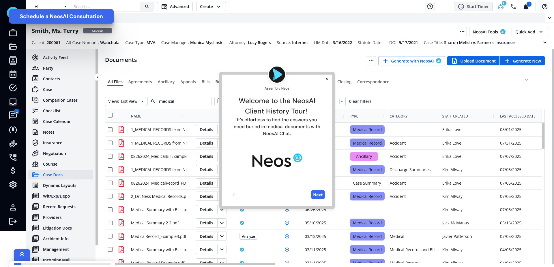 NeosAI Pre-Lit Client Medical History