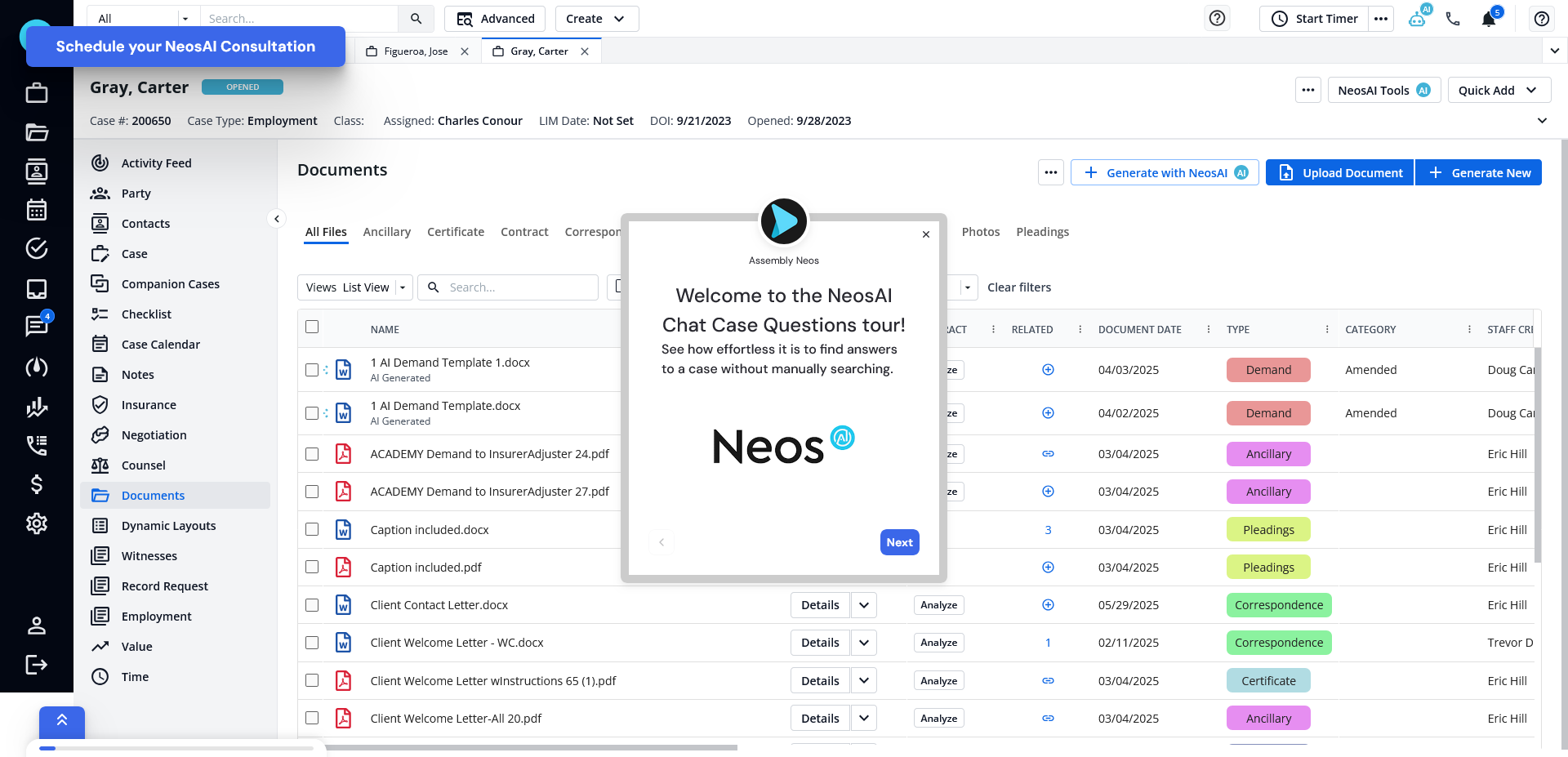 NeosAI Chat Answer Case Questions