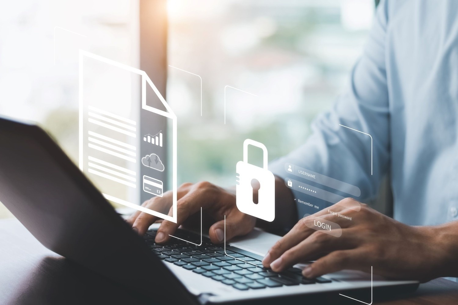 Attorney using laptop with security