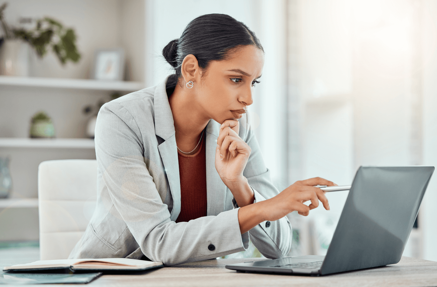 female attorney looking at computer