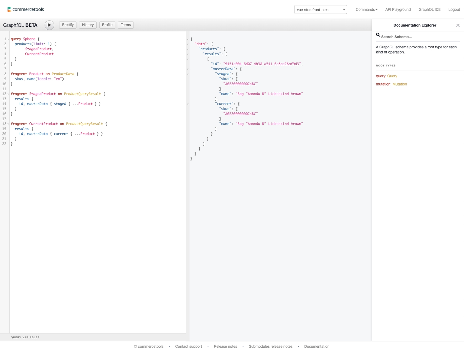 graphQL API in a playground (impex)