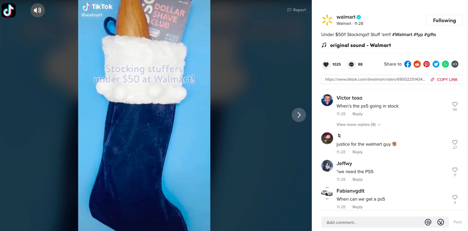Live shopping on TikTok example by Walmart (Image source)