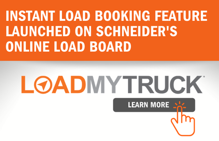 Schneider Load My Truck logos with finger icon clicking button