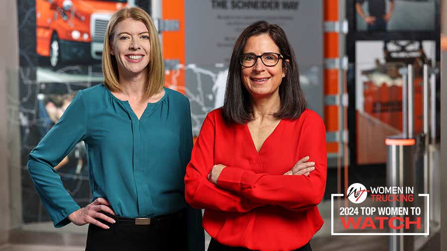 Andrea Sequin and Angela Fish, two of Women in Trucking's 2024 Top Women to Watch in Transportation