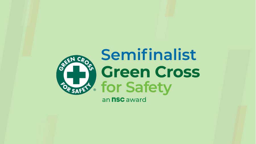 The Green Cross for Safety Semi-finalist logo on a green background
