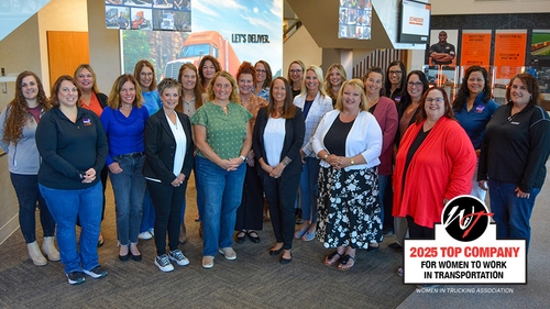 Schneider women leaders with the logo for the 2025 Top Company for Women in Transportation