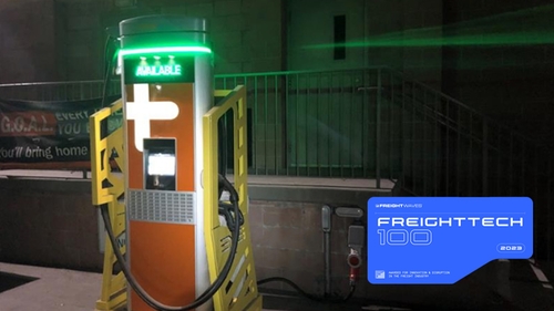 Electric truck charging station.