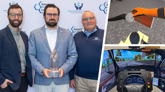 A collage with three images: Schneider receiving Responsible Care Initiative award, an image of training program, simulator