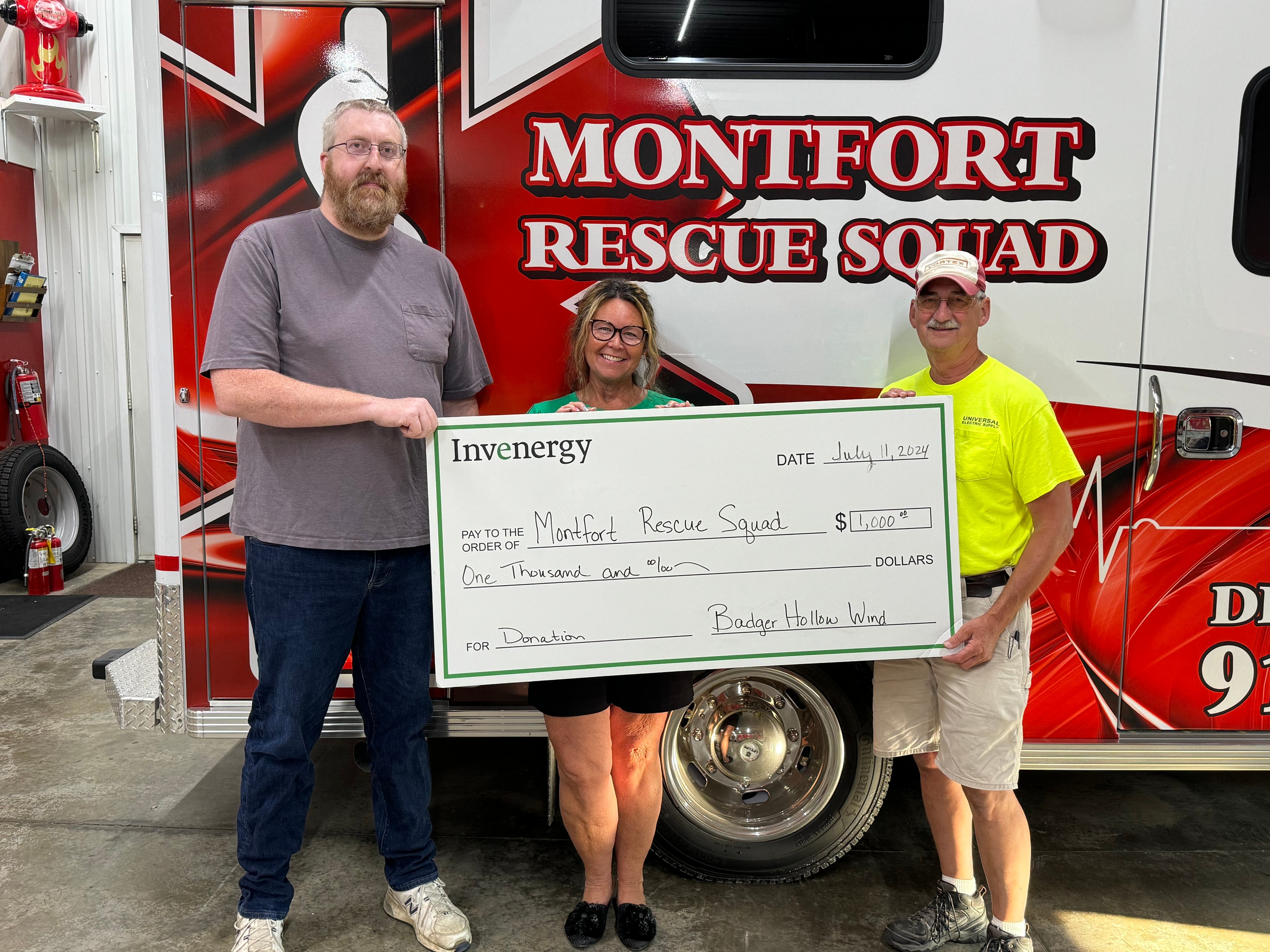 Invenergy donates $10,000 to Southwest Wisconsin Fire and EMS departments
