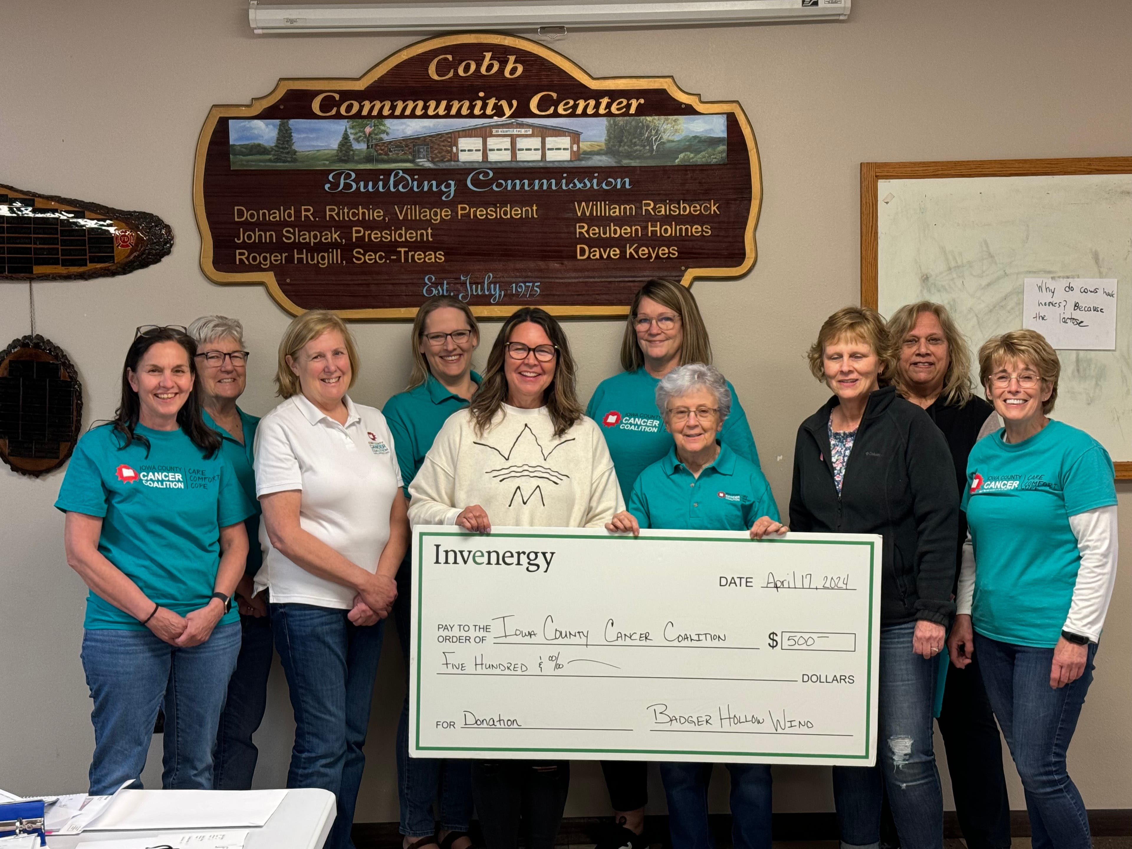 Invenergy donates to The Iowa County Cancer Coalition