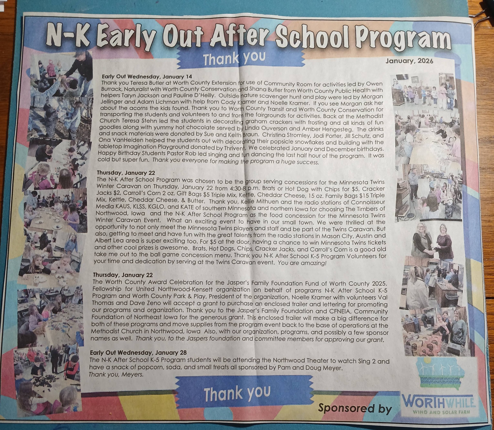 Worthwhile Wind sponsors Northwood-Kensett after school program