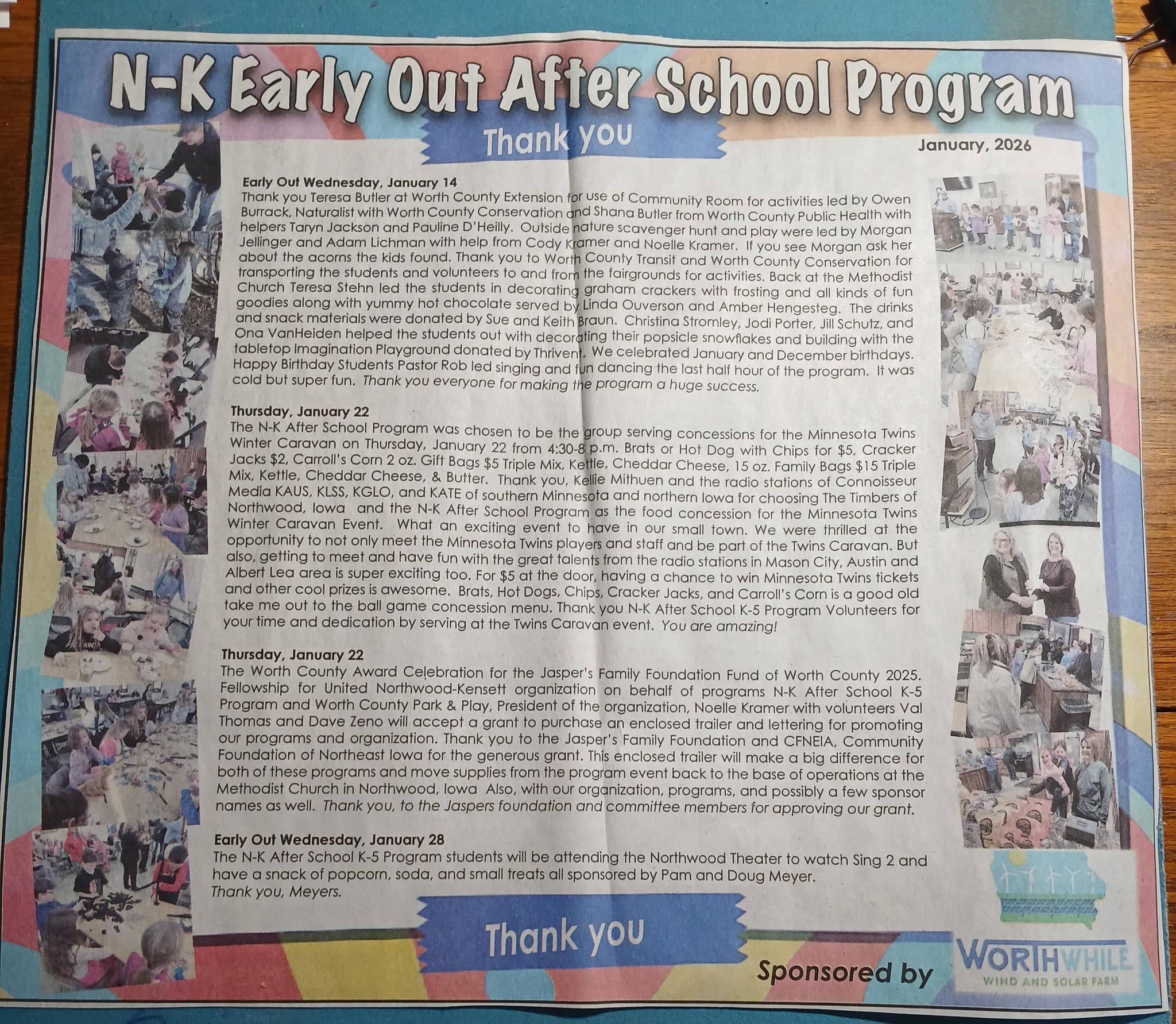 Worthwhile Wind sponsors Northwood-Kensett after school program