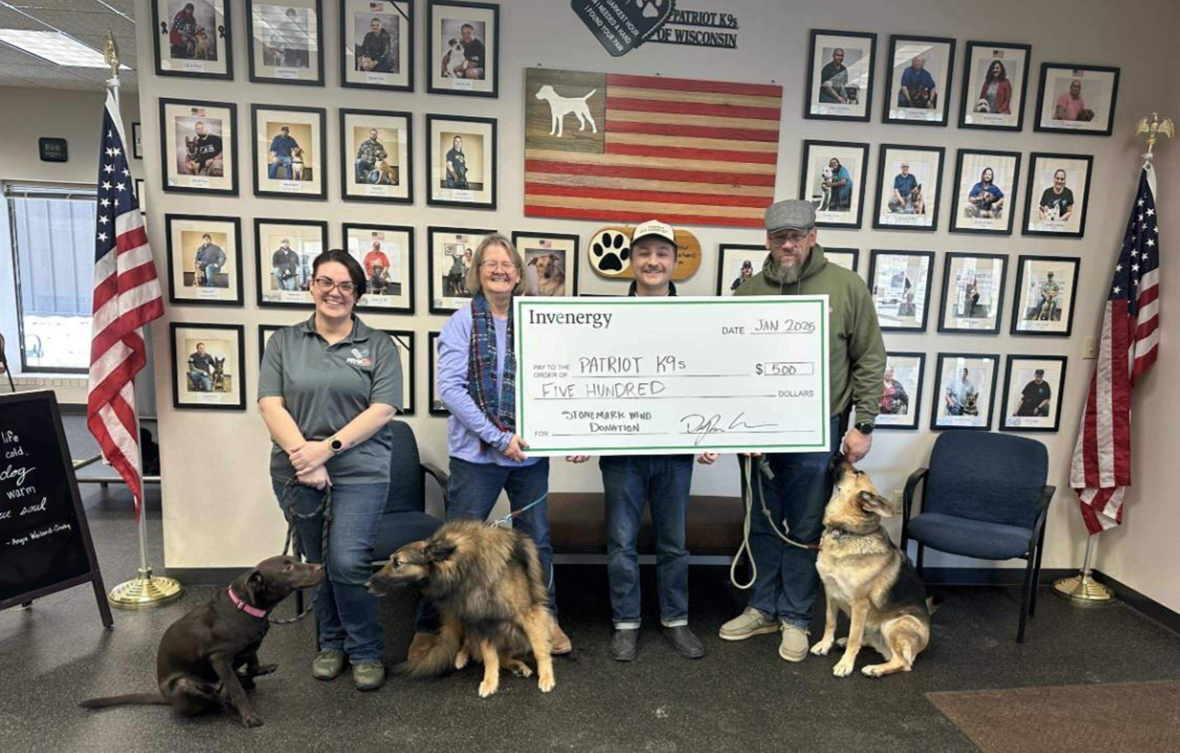 Invenergy donates $500 to Patriot K9s of Wisconsin
