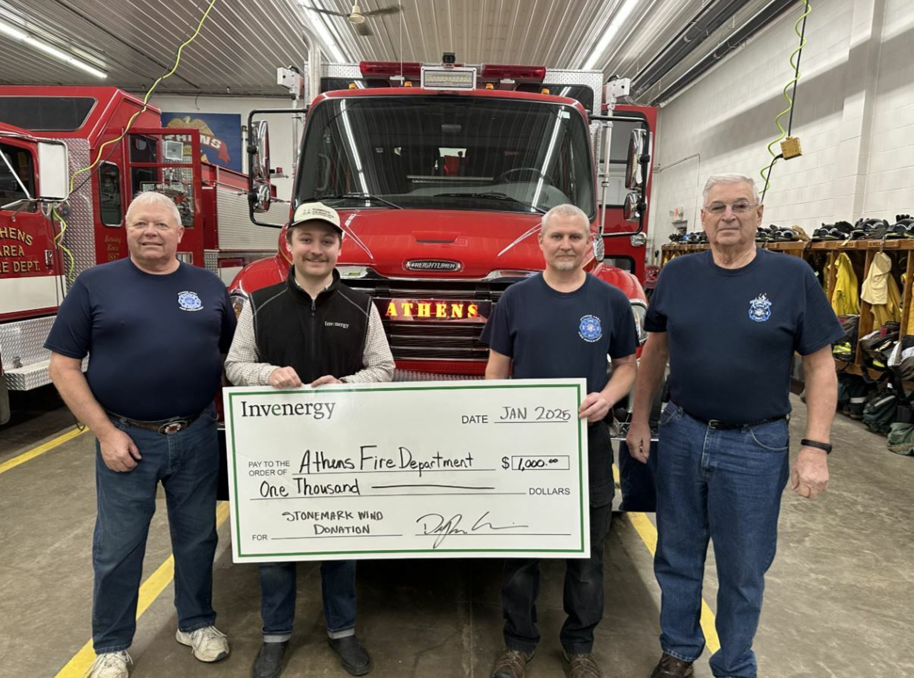 Invenergy's Stonemark Wind team donates to Athens Area Fire and Ambulance