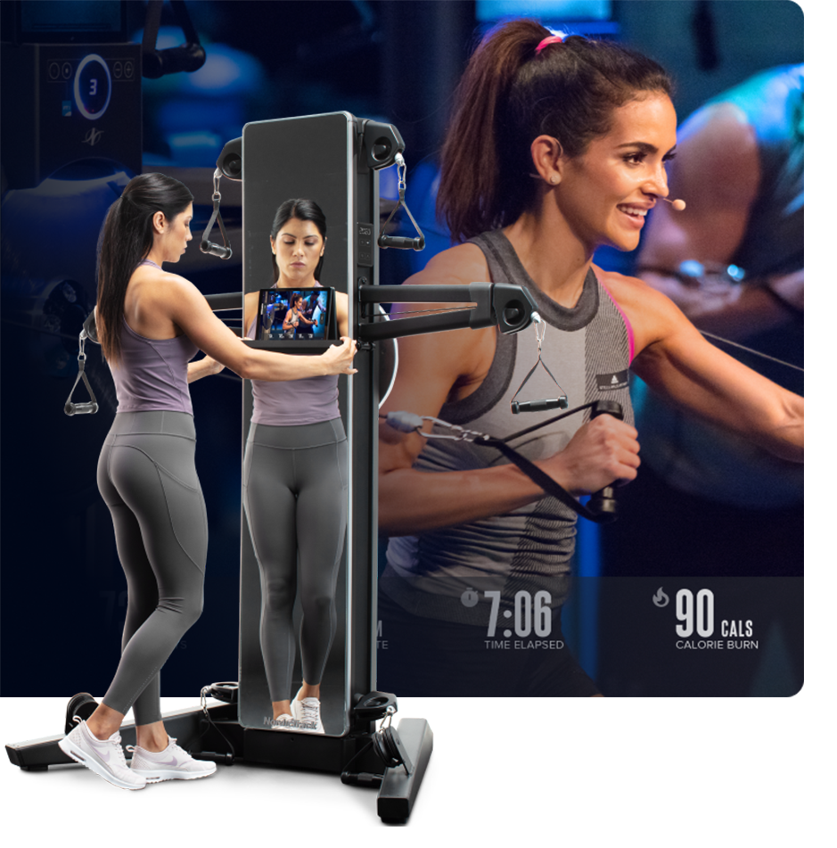 Woman does a strength workout using the iFIT Fusion app