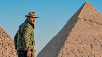 IFIT guide in front of Egyptian pyramids