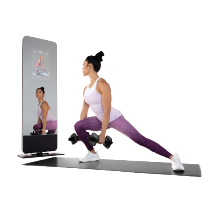 Woman does a strength workout on an iFIT-enabled fitness mirror