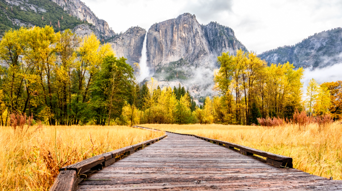 Wood path leading to Yosemite Falls