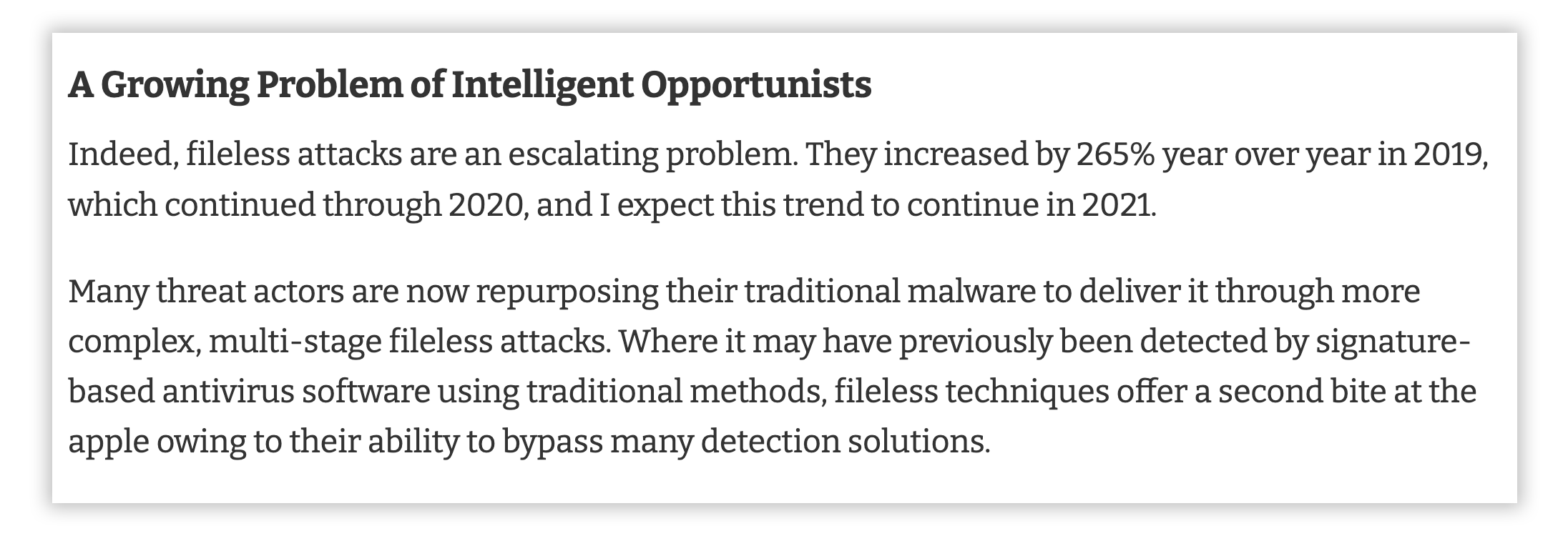 Figure 1: Fileless attacks are growing in number and bypassing traditional endpoint security