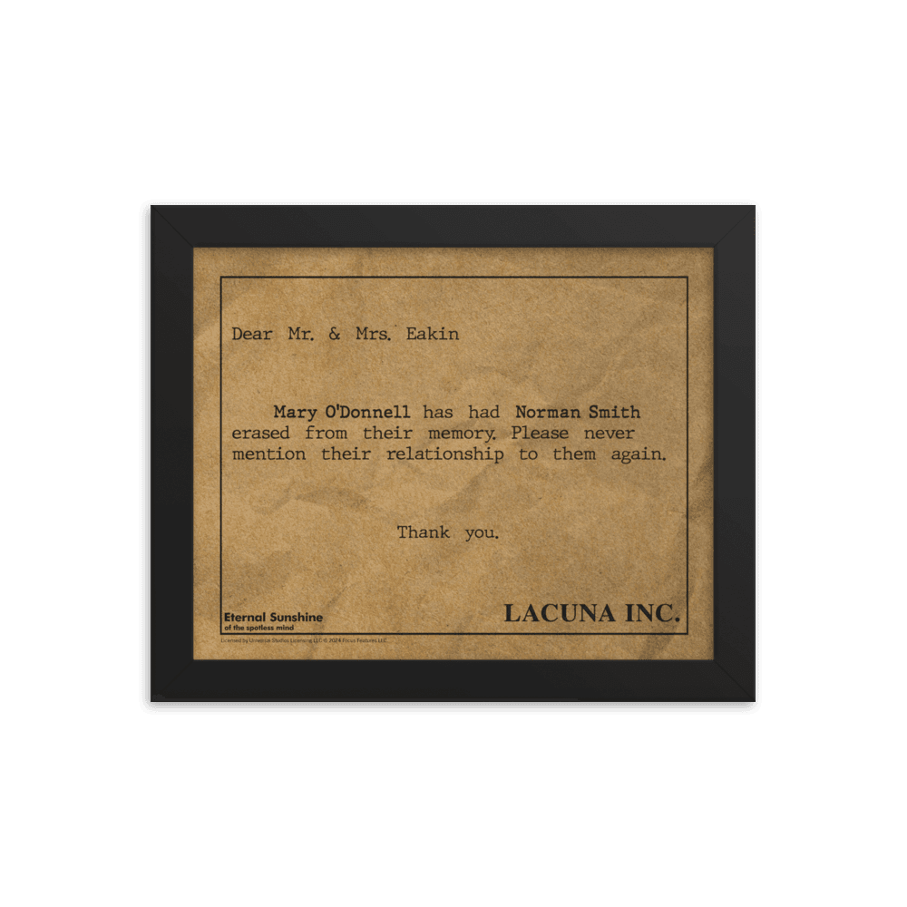 Eternal Sunshine - Merch - Personalized Lacuna Message