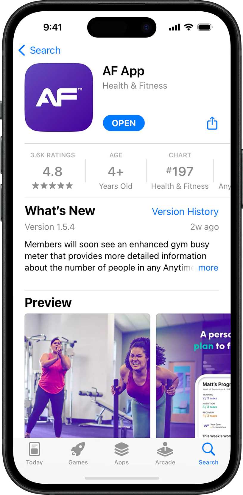 Screenshot of the AF App in the App Store