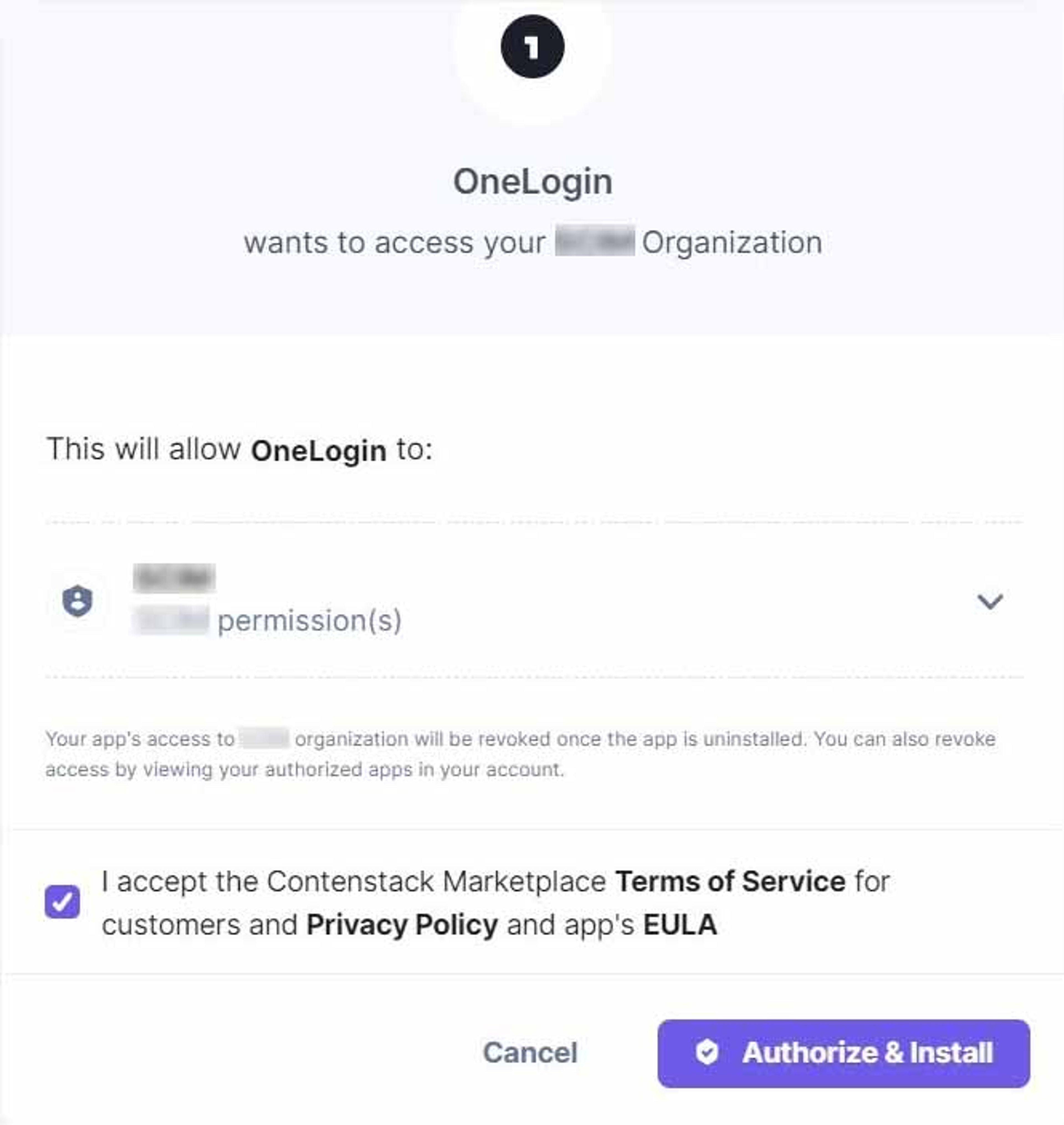Tick checkbox to accept terms and conditions, and click on Authorize & Install