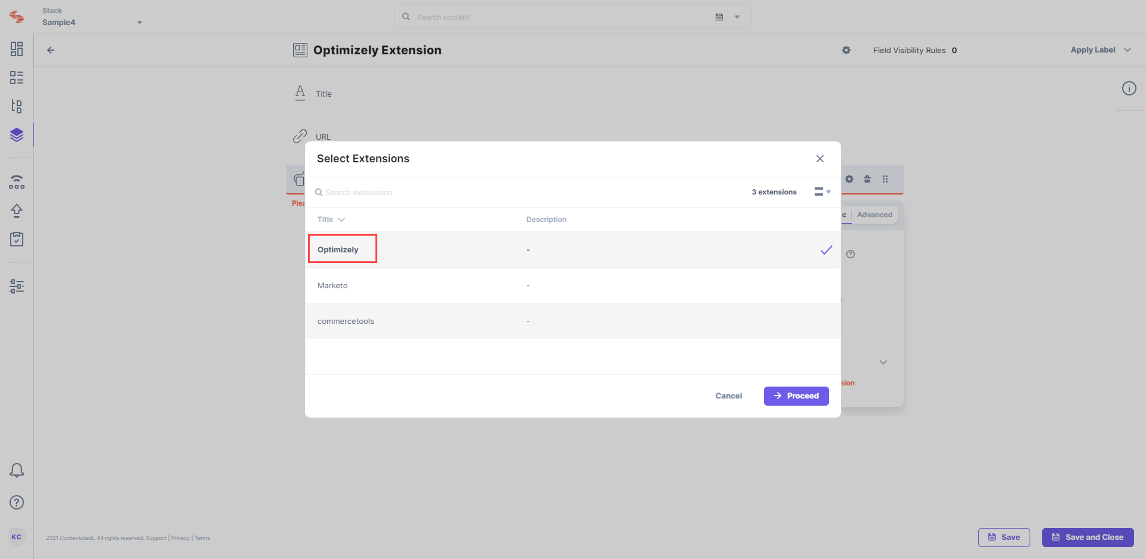Select the “Optimizely” option