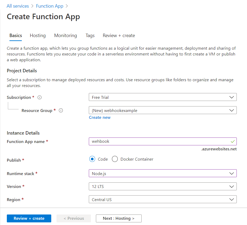 Configure Function app selection.png