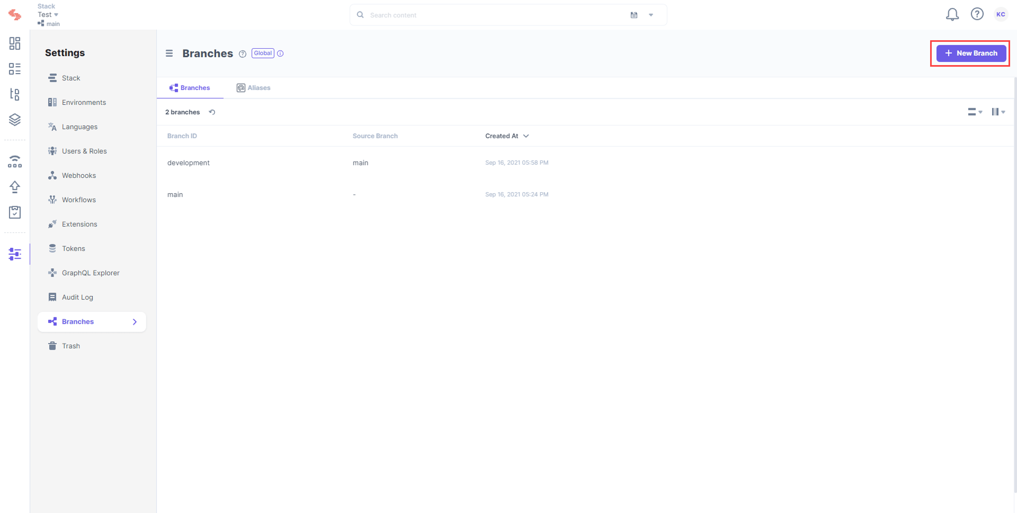 Create a Branch | Contentstack