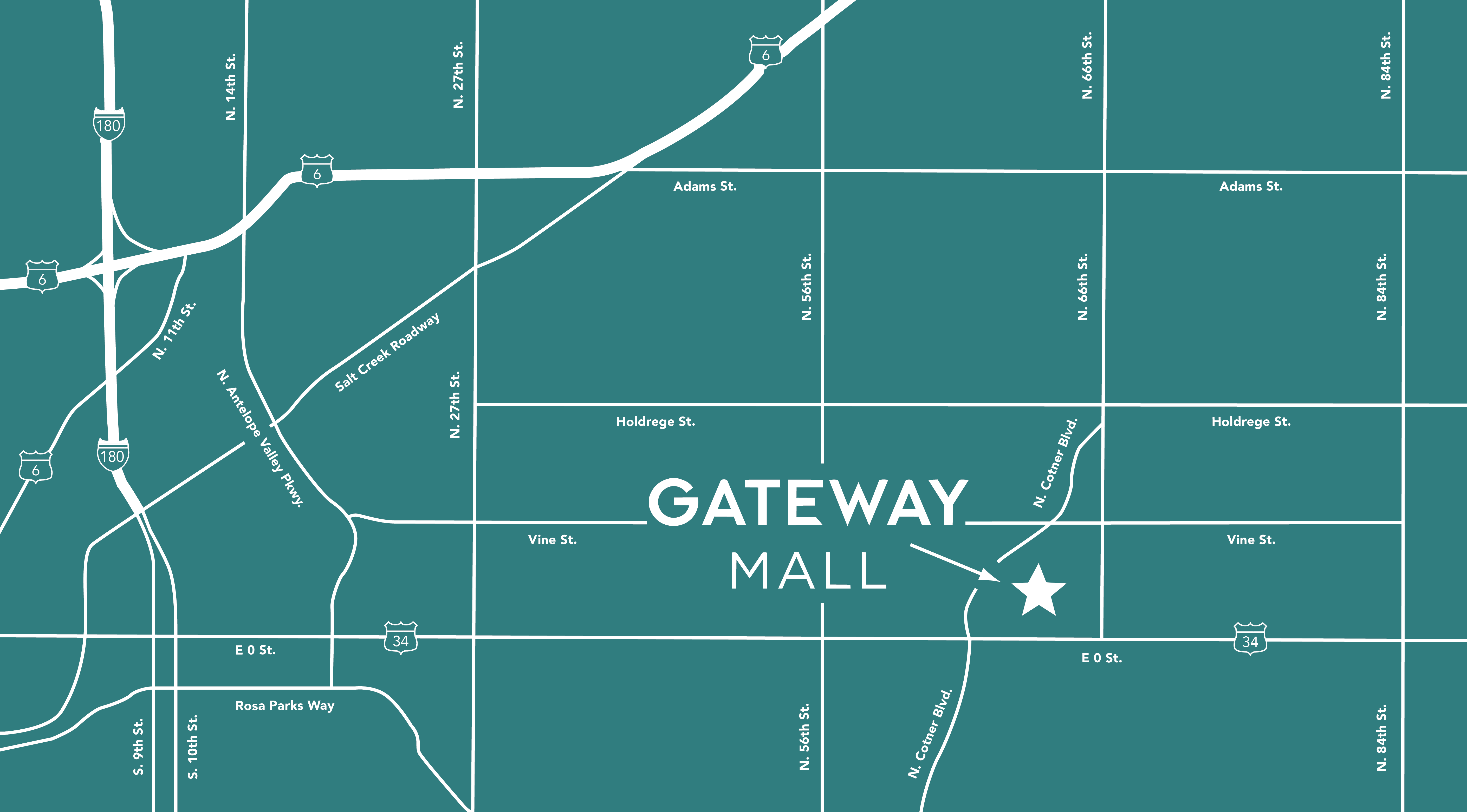 Map of Gateway Mall and surrounding area