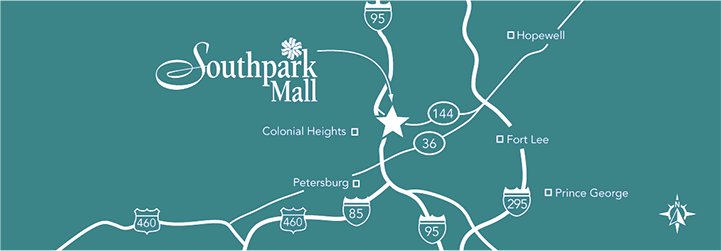 Map of Southpark Mall and surrounding area