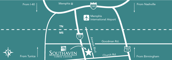 Map of Southaven Towne Center and surrounding area