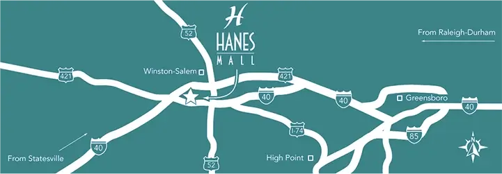 Map of Hanes Mall and surrounding area