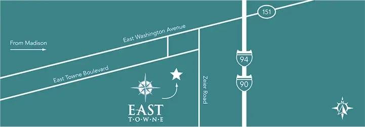 Map of East Towne Mall and surrounding area