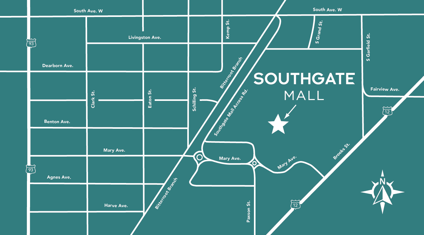 Map of Southgate Mall and surrounding area