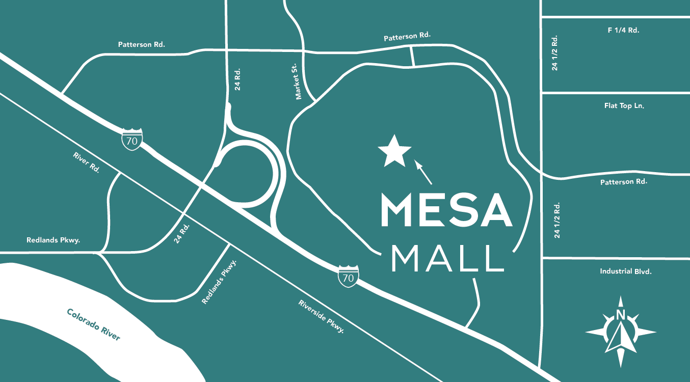 Map of Mesa Mall and surrounding area