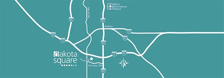 Map of Dakota Square Mall and surrounding area