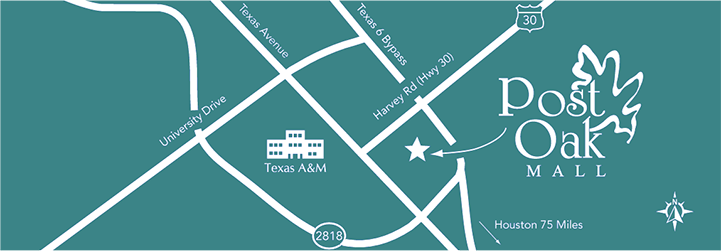 Map of Post Oak Mall and surrounding area