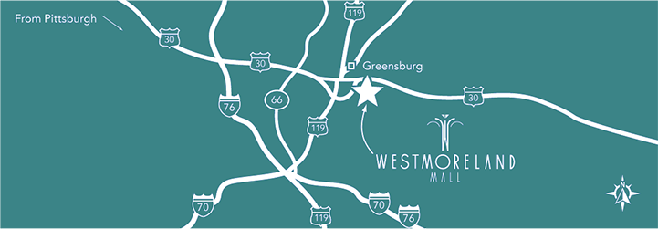 Map of Westmoreland Mall and surrounding area