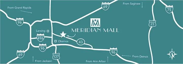 Map of Meridian Mall and surrounding area