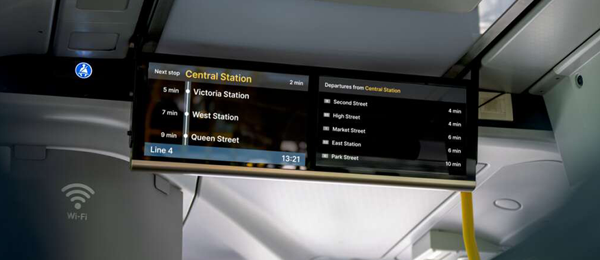 Traffic information display on a bus.