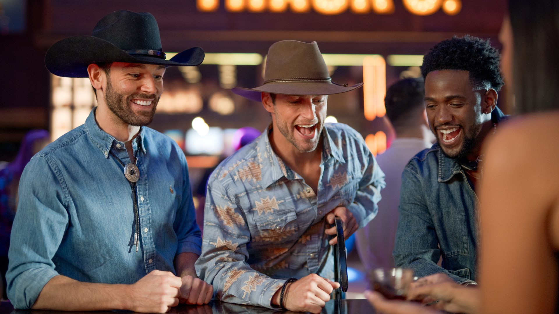 Three men having fun gambling