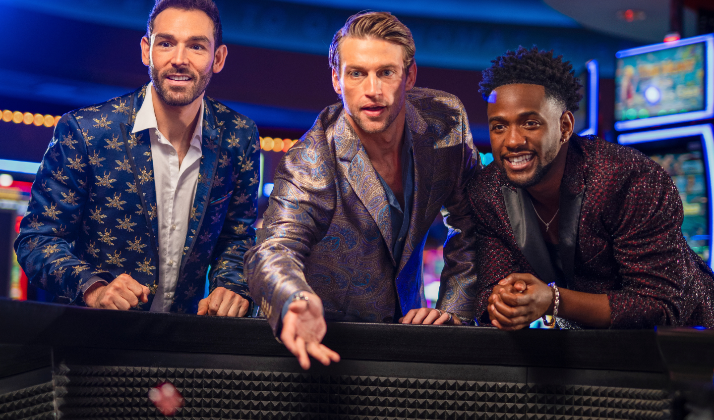 Three men rolling dice