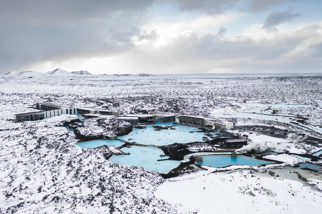 aerial view of Blue Lagoon in winter