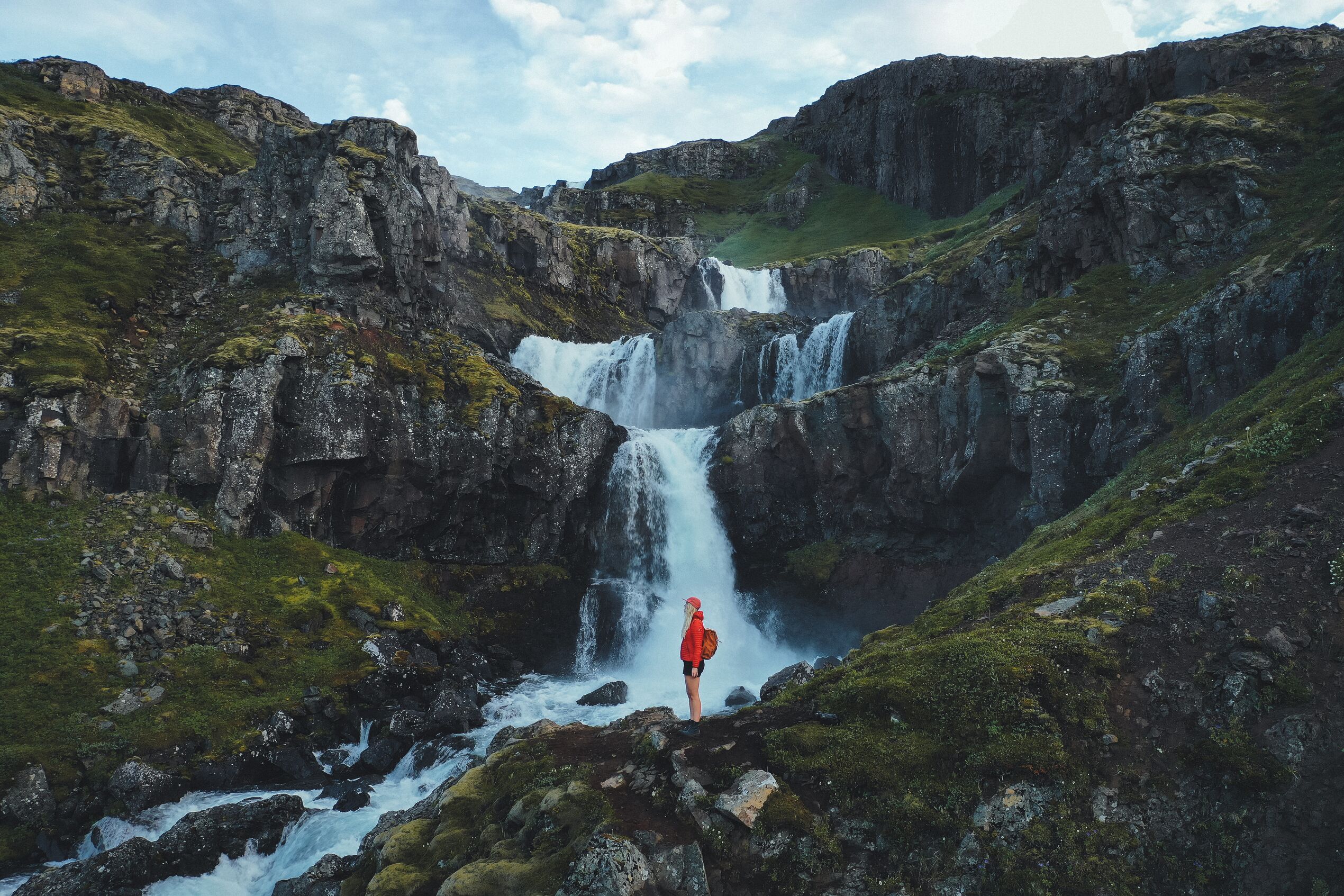 Klifbrekkufossar waterfall located in Mjóifjördur, East Iceland