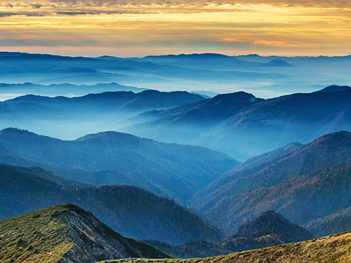 The Blue Mountains in Colorado, here pictured at sunset 