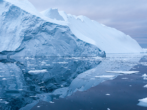 Icebergs float in Disko Bay in Greenland 