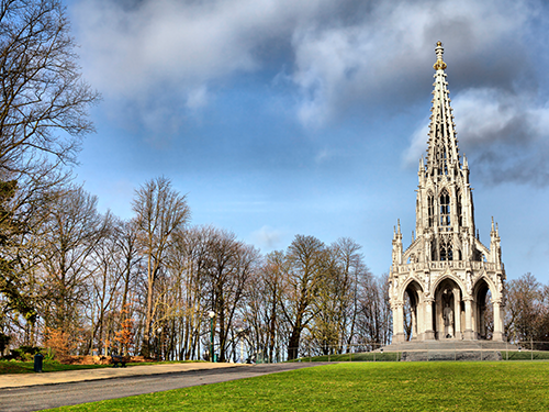 The monument Leopold I in Parc de Laeken, or Royal Parc, in Brussels, pictured here on a fall day 